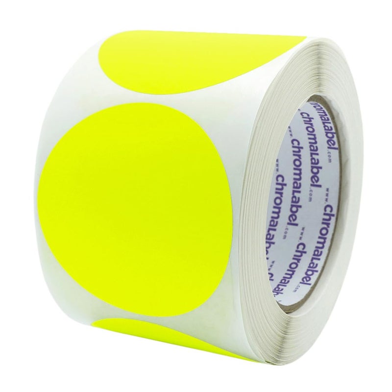 ChromaLabel Sticker Labels, 3 Inch, Fluorescent Yellow, 500 per Roll, High Visibility, Removable, Round, Color Coding, Inventory Management, Medical Facilities, Warehouse Labels - Image 1